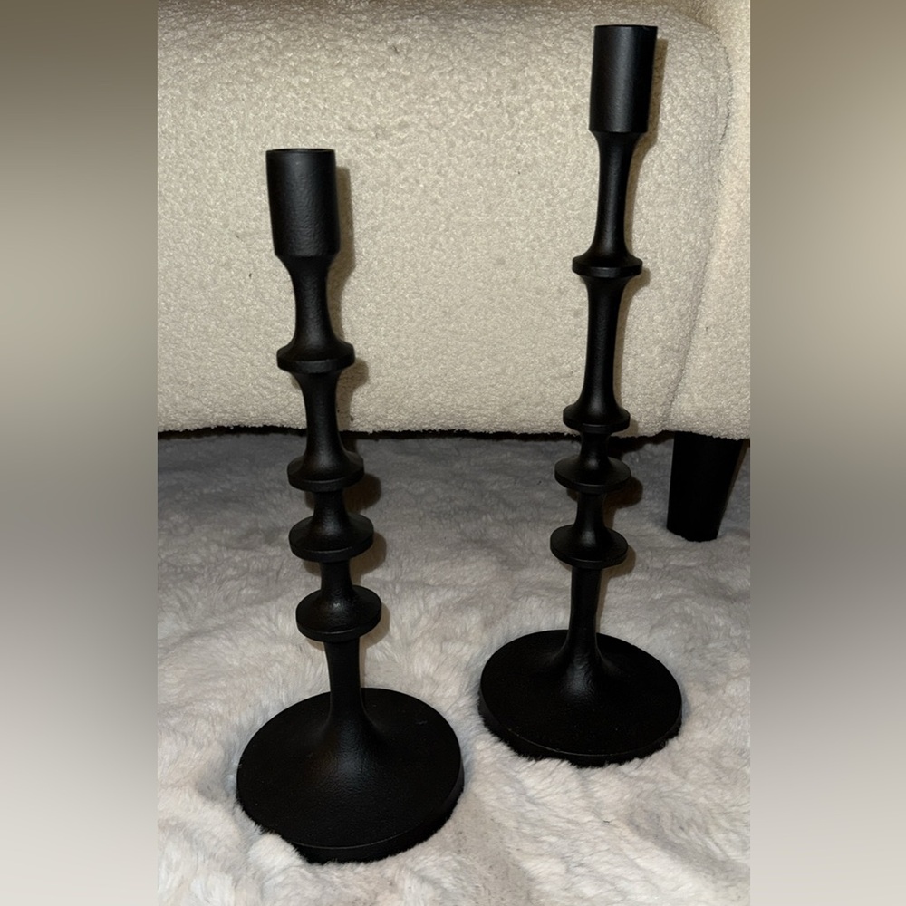 XL black metal vintage candle sticks 16” & 13”